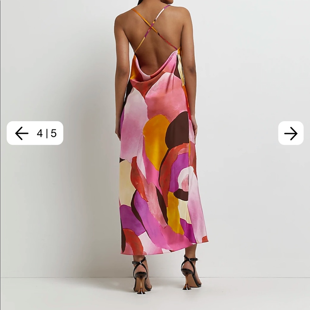 River Island Pink Printed Backless Slip Maxi Dress